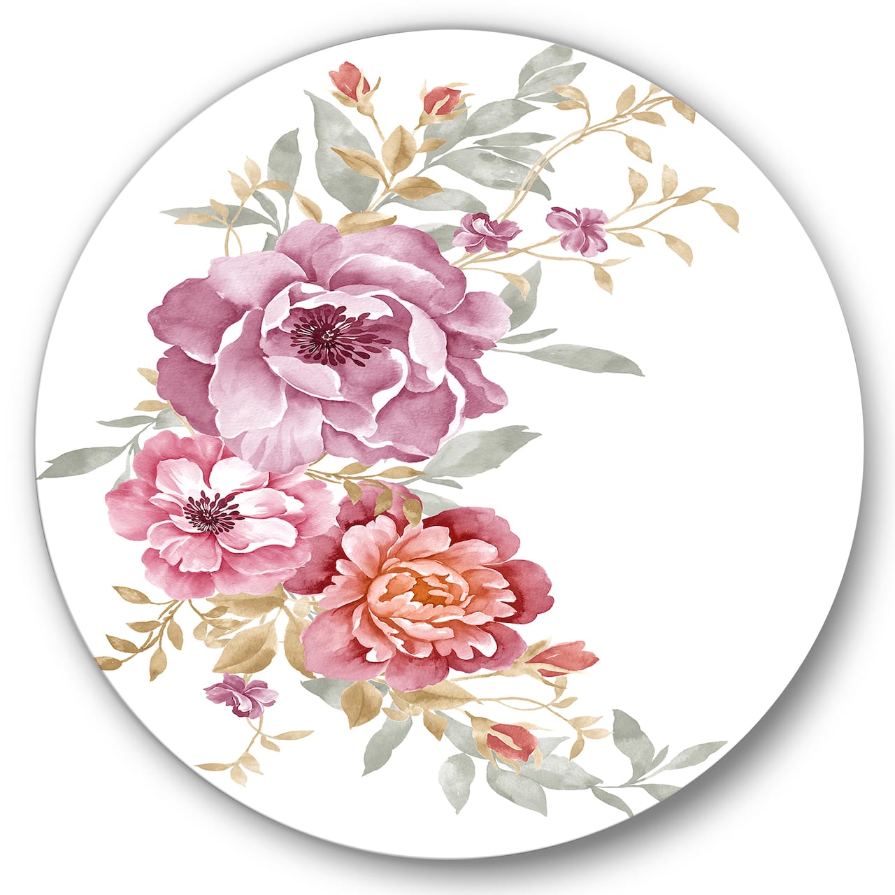 Designart - Bouquet Of Pink and Purple Flowers III - Farmhouse Metal Circle Wall Art